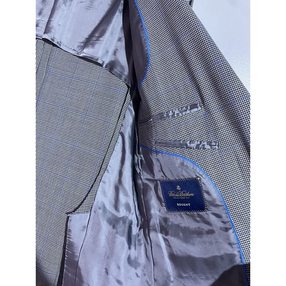 Brooks Brothers Blazer 40R Gray Wool Regent Windowpane Brookscool Sport Coat - Picture 10 of 16